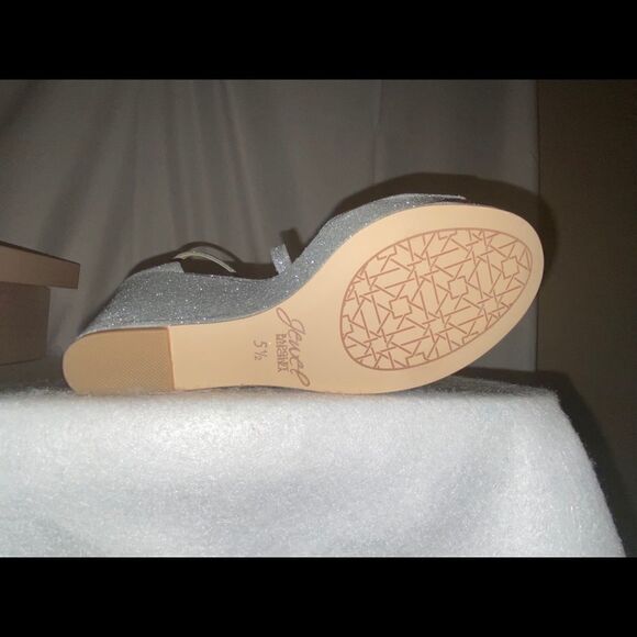 Jewel Badgley Mischka Averie Evening Sandal Heels Silver Glitter 5.5M New - Picture 7 of 8